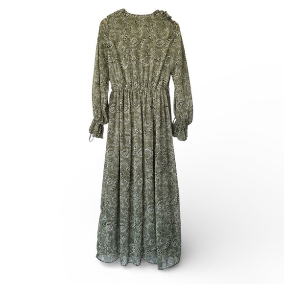 Zara Green Floral Ruffle Maxi Dress Long Sleeve Boho Chic Flowy Spring M - Picture 4 of 4